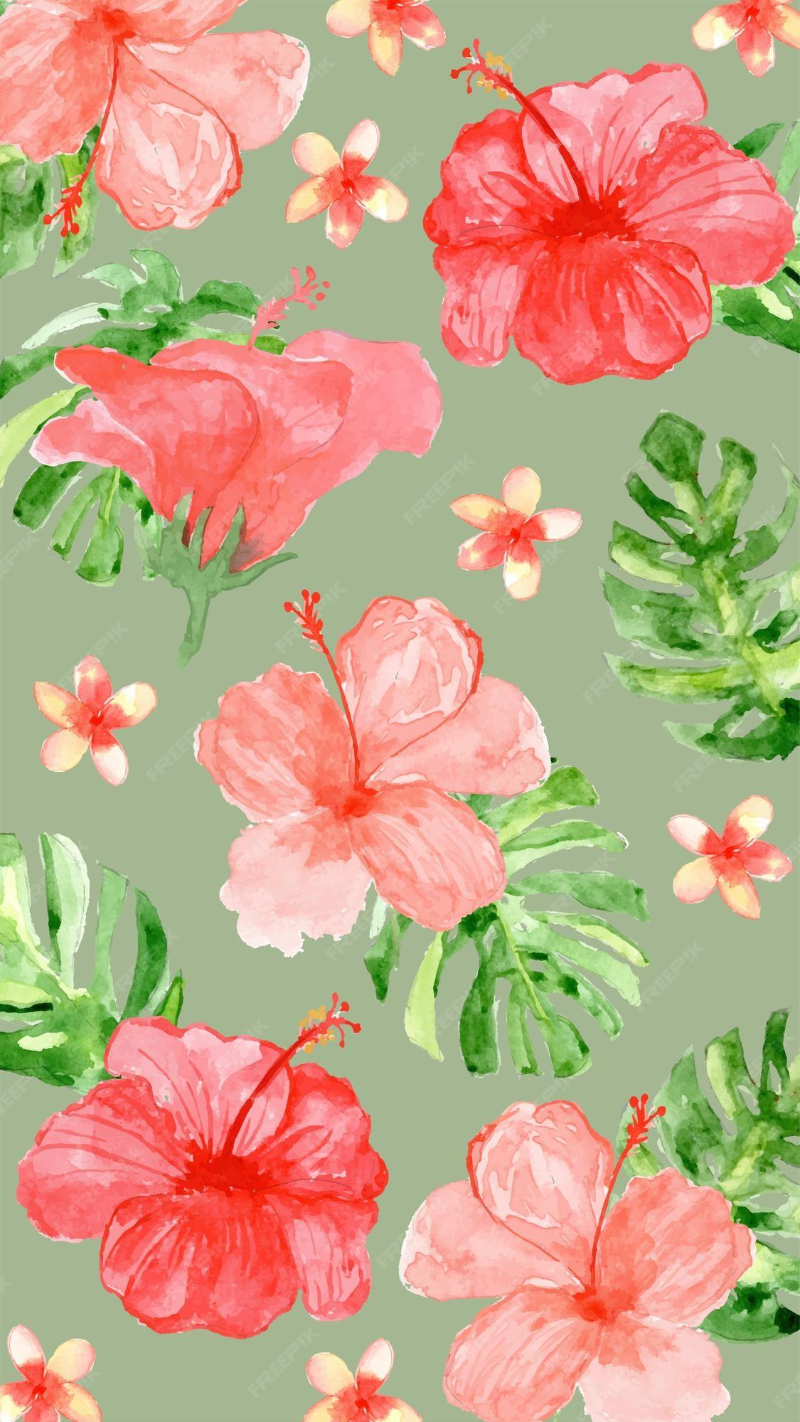 Premium Vector Tropical Vibe With Red Hibiscus And Monstera Leaf