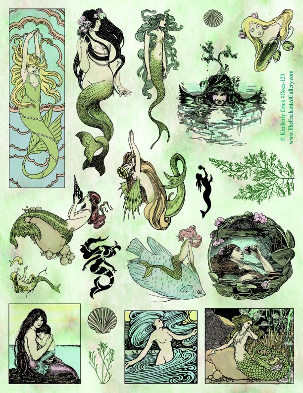 Vintage Mermaid Fairytale Story Book Rubber Stamps
