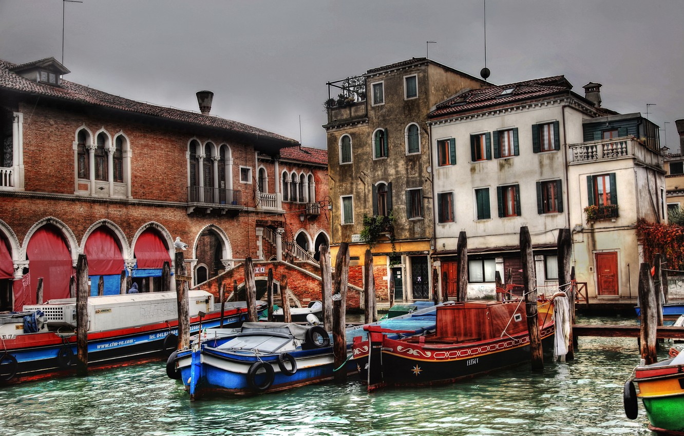 Wallpaper Building Boats Italy Venice Channel Bridge
