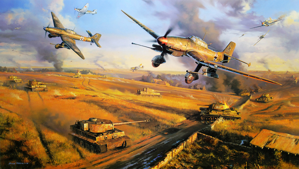 German Aircraft Aviation Art Drawing Dogfight Painting
