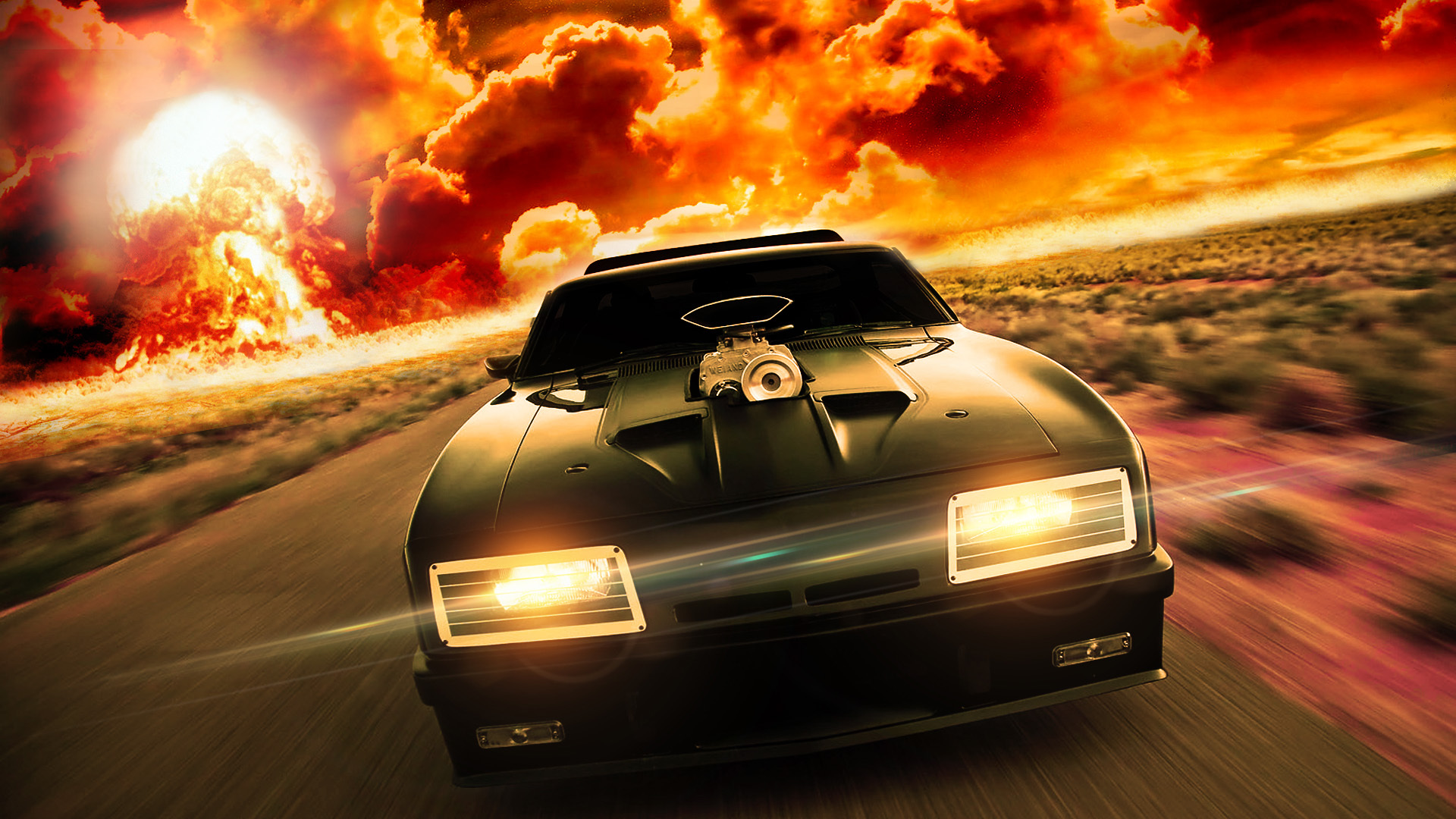 High Speed Car On A Background Of Fire Desktop Wallpaper