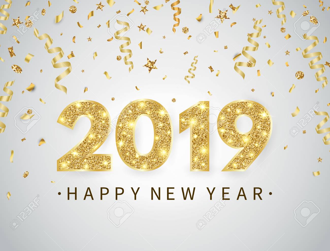 Happy New Year Background With Gold Confetti Glitter