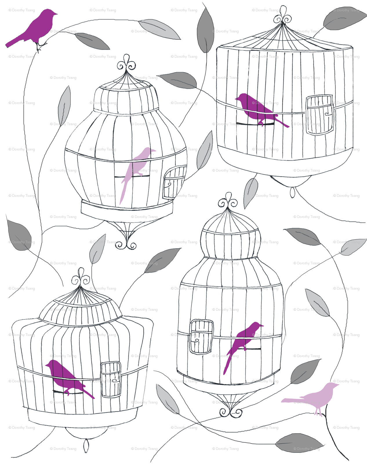 Bird Cage Design Wallpaper Purple Birds And Cages