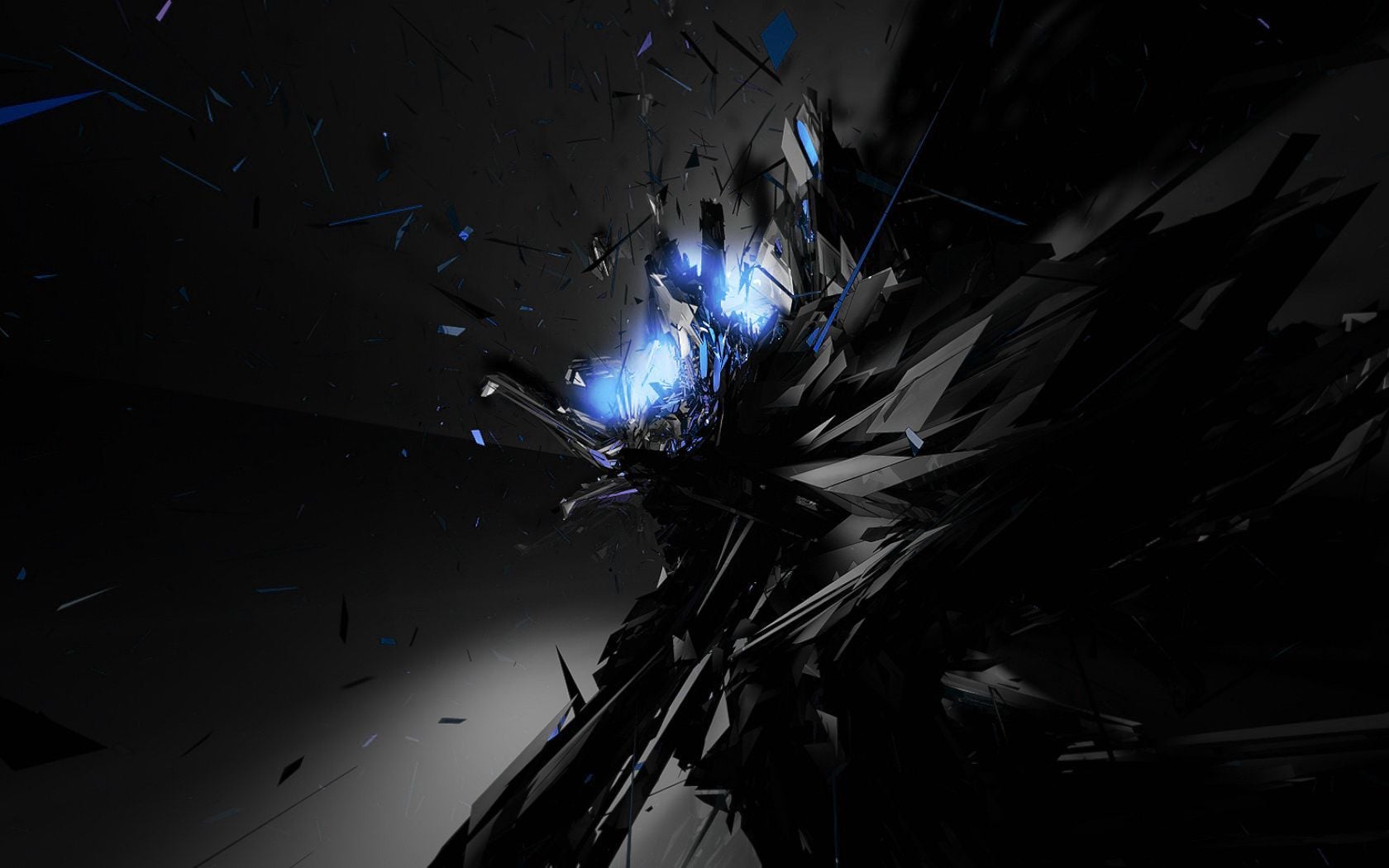 Abstract dark wallpaper with sharp, geometric shapes and a hint of blue light, evoking a futuristic and cool aesthetic