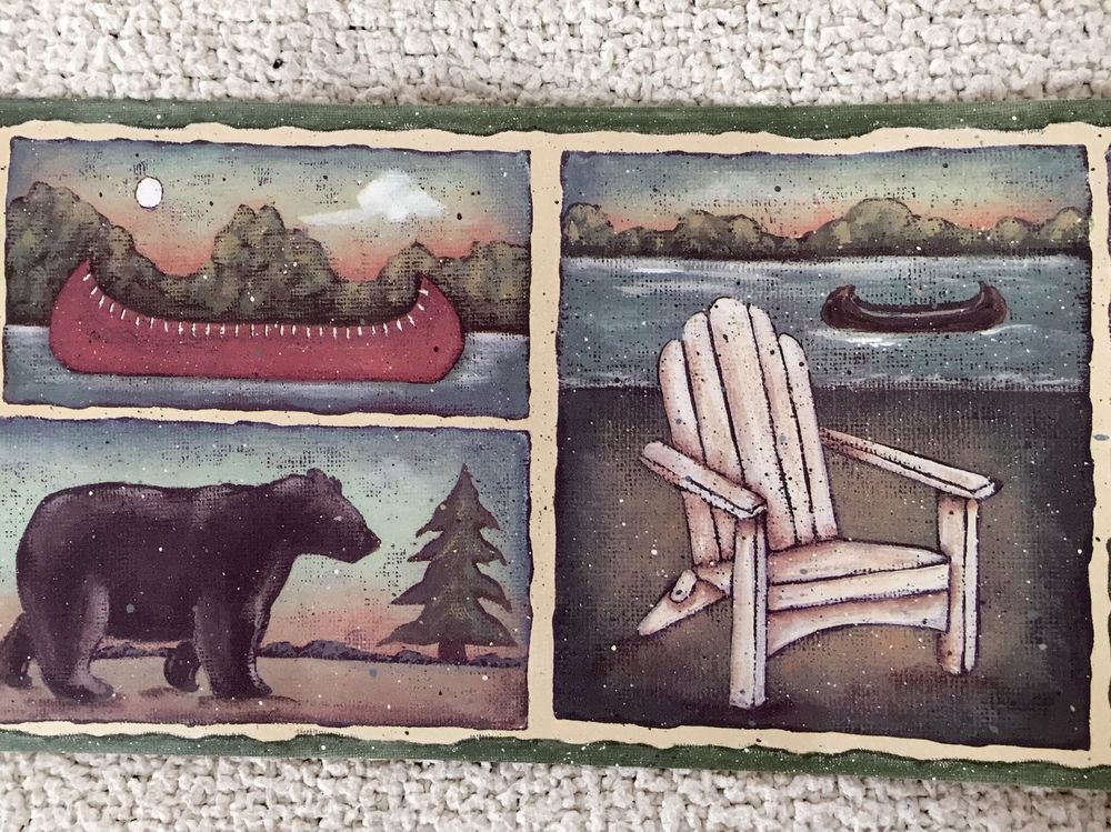 Rustic Lodge Wallpaper Border with Bear Canoes and Lake eBay 1000x749