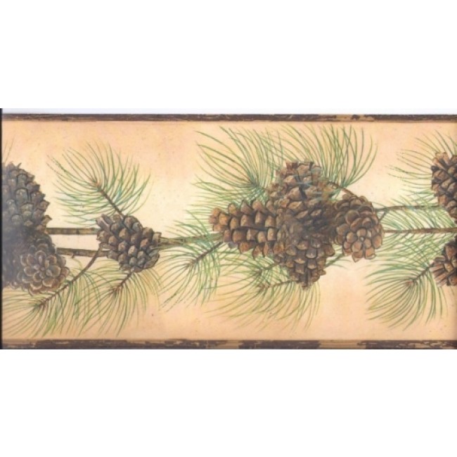 Beautiful Pine Cone and Needles on Backlit Gold Wallpaper Border   All