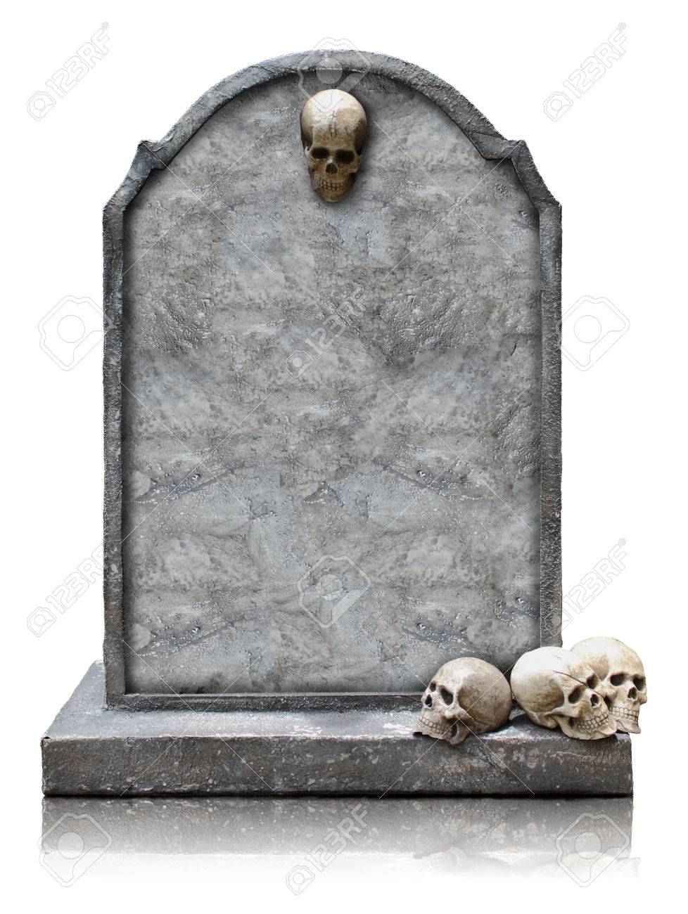 Tombstone With Skull Isolated On White Background Copy Space