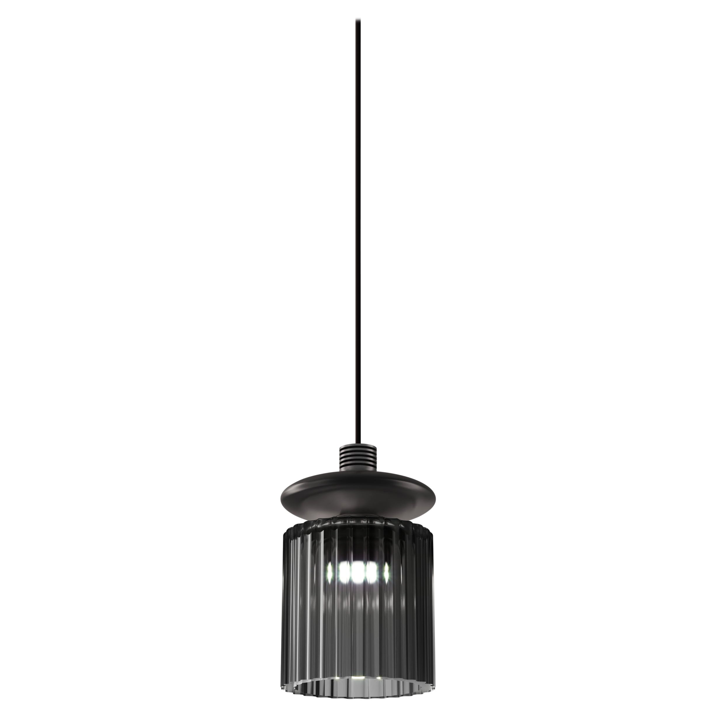 Vistosi Tread Pendant Light In Smoky Transparent Glass And Matt Bronze Wallpaper