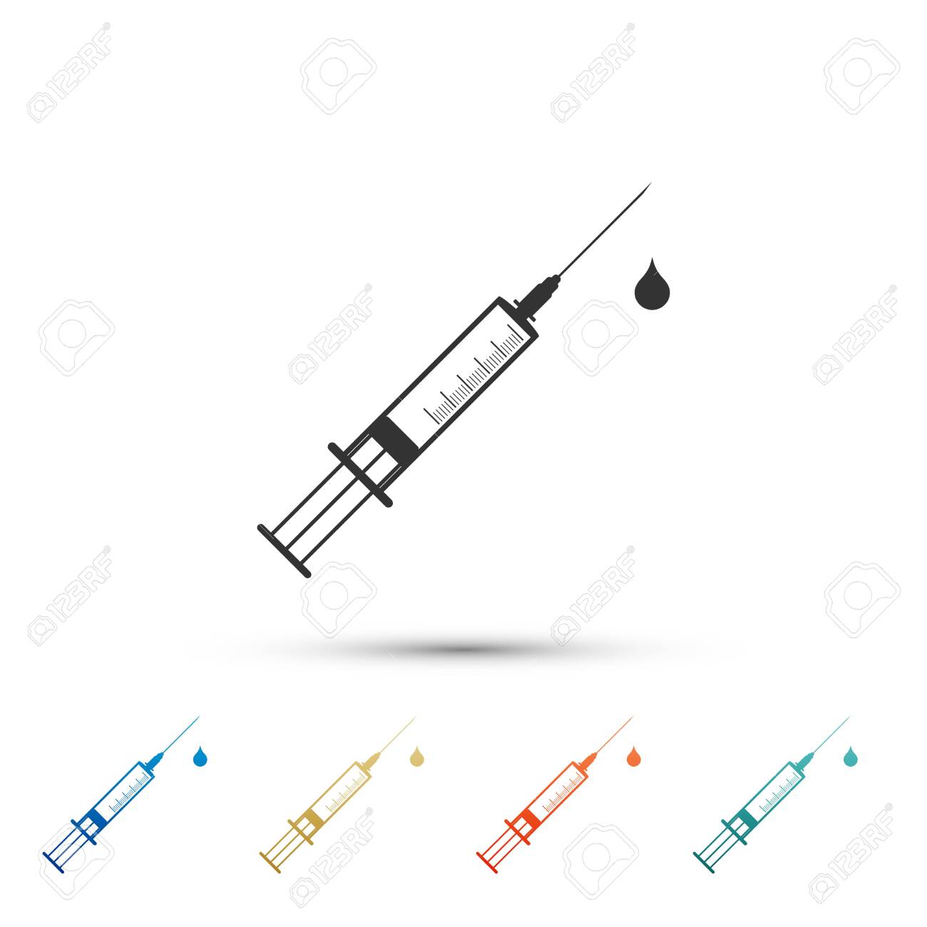 Medical Syringe With Needle And Drop Icon Isolated On White