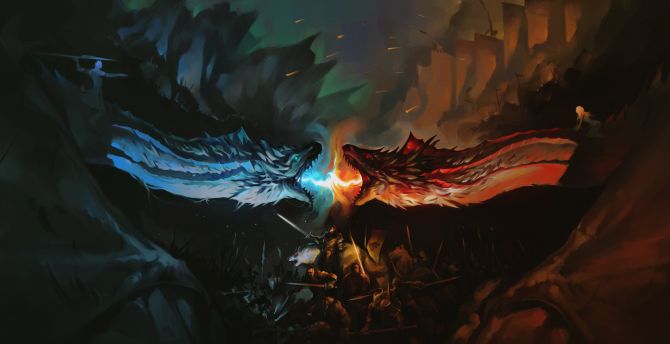 Game of thrones tv series dragons fight fan art wallpaper hd