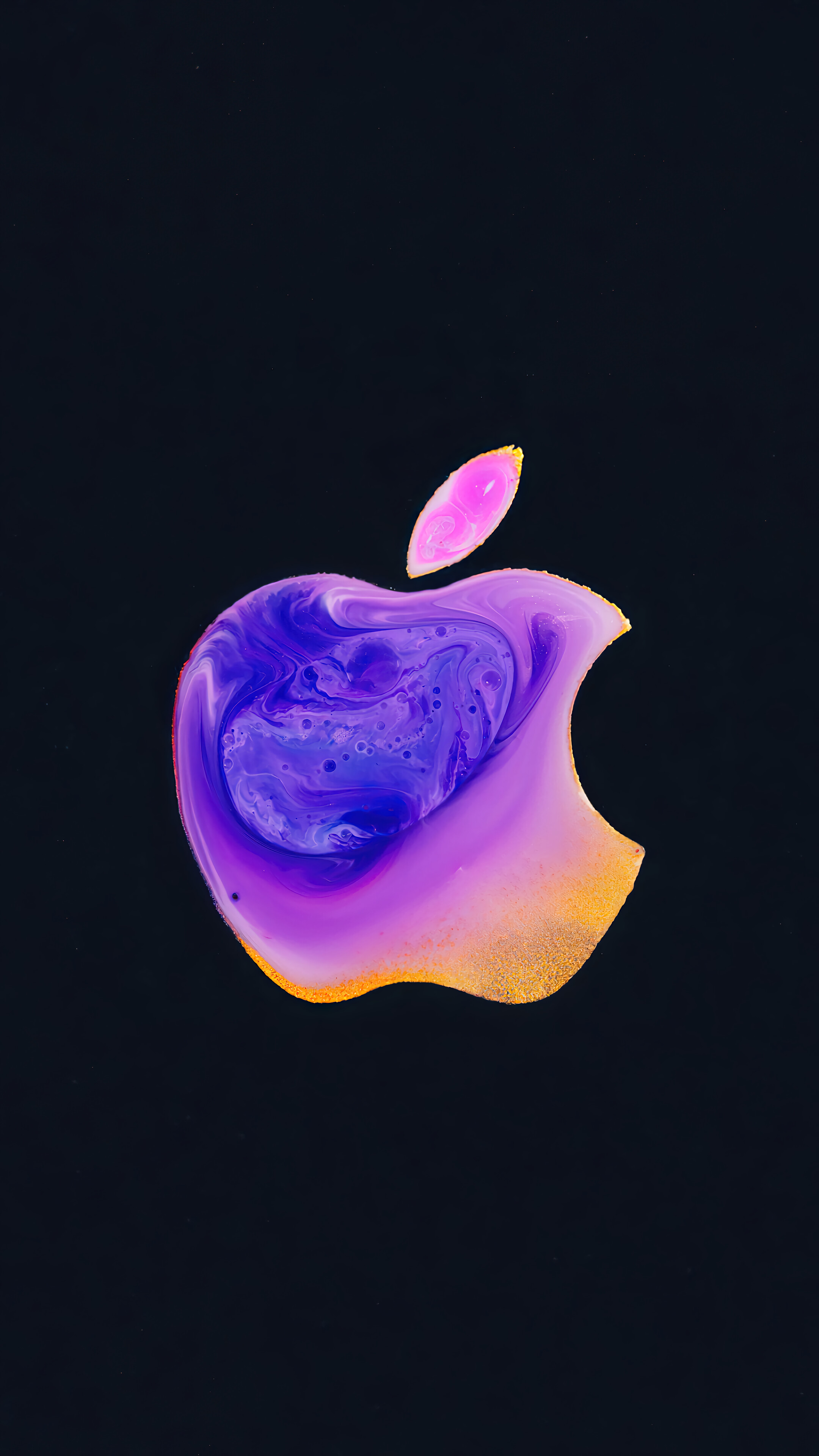 Abstract Purple and Gold Apple Logo on a Black Background