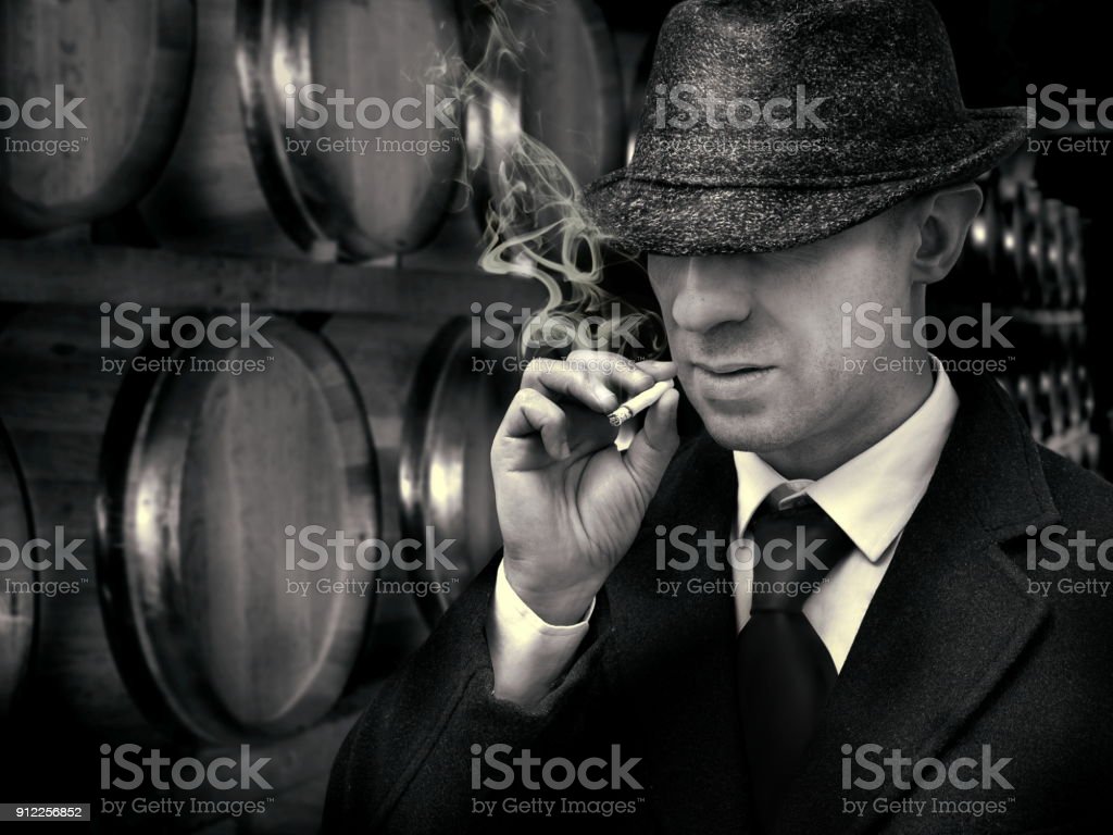 Vintage Detective Smoking Stock Photo   Download Image Now   Men