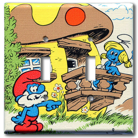 Papa Smurf Smurfette Double Switch Plate Vintage Wallpaper
