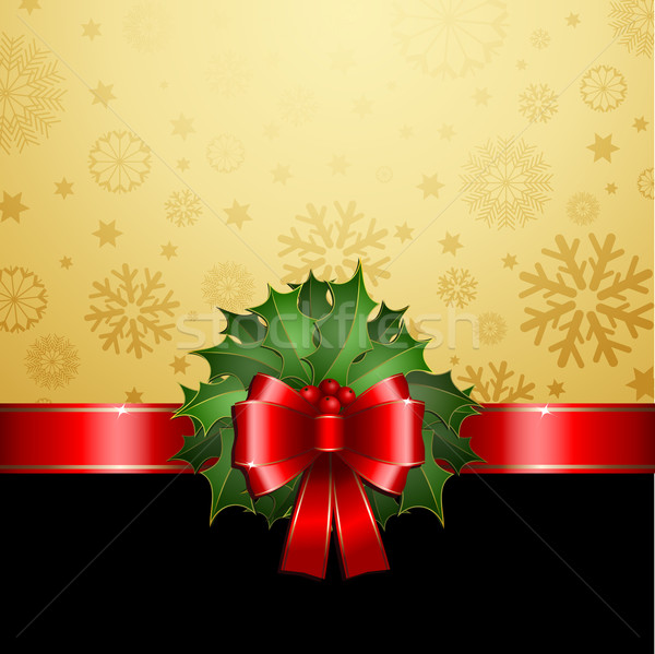 Illustration Decorative Christmas Background With Red Bow And Holly