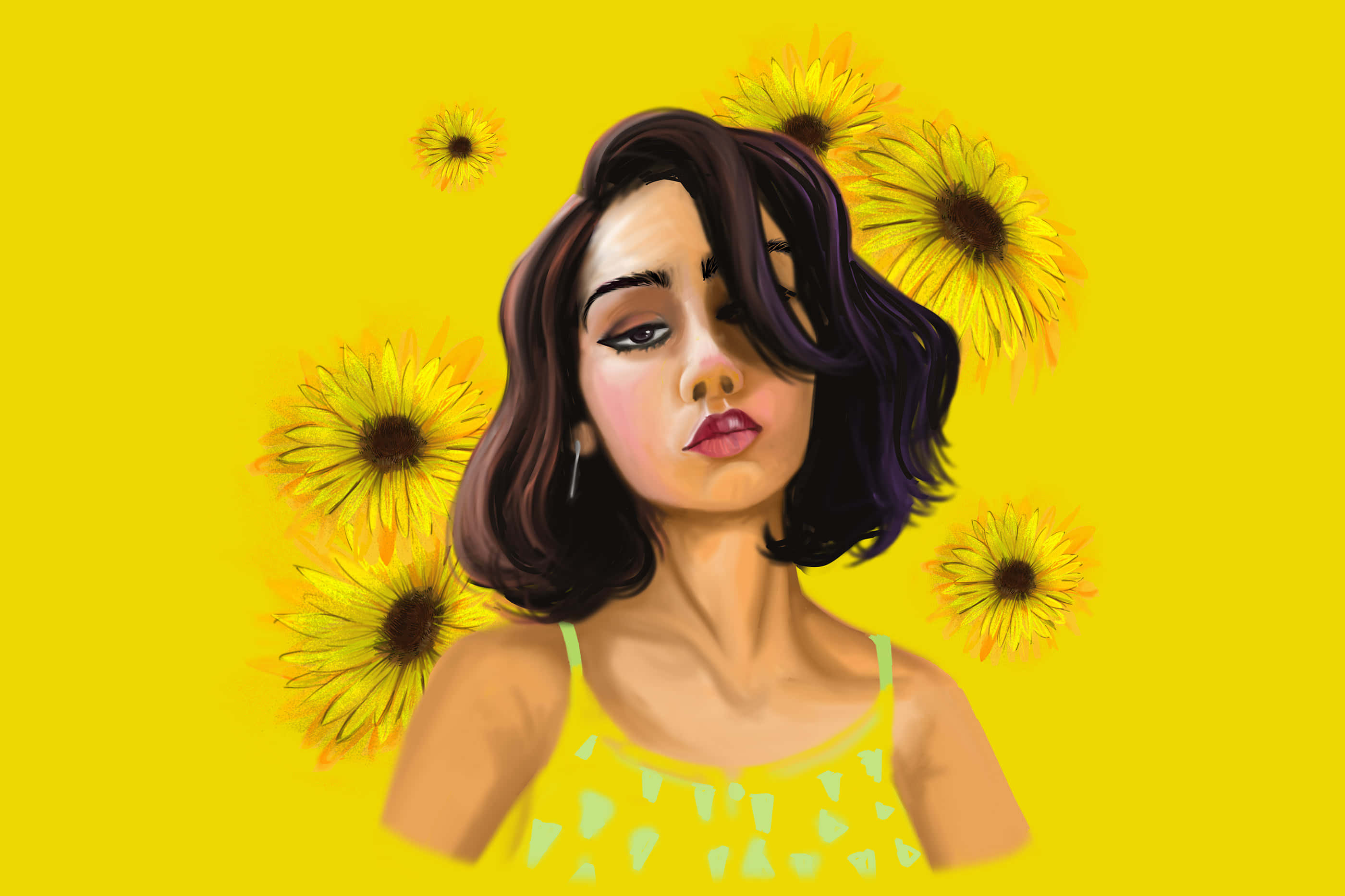 Simple Girl Yellow Aesthetic Picture Wallpaper