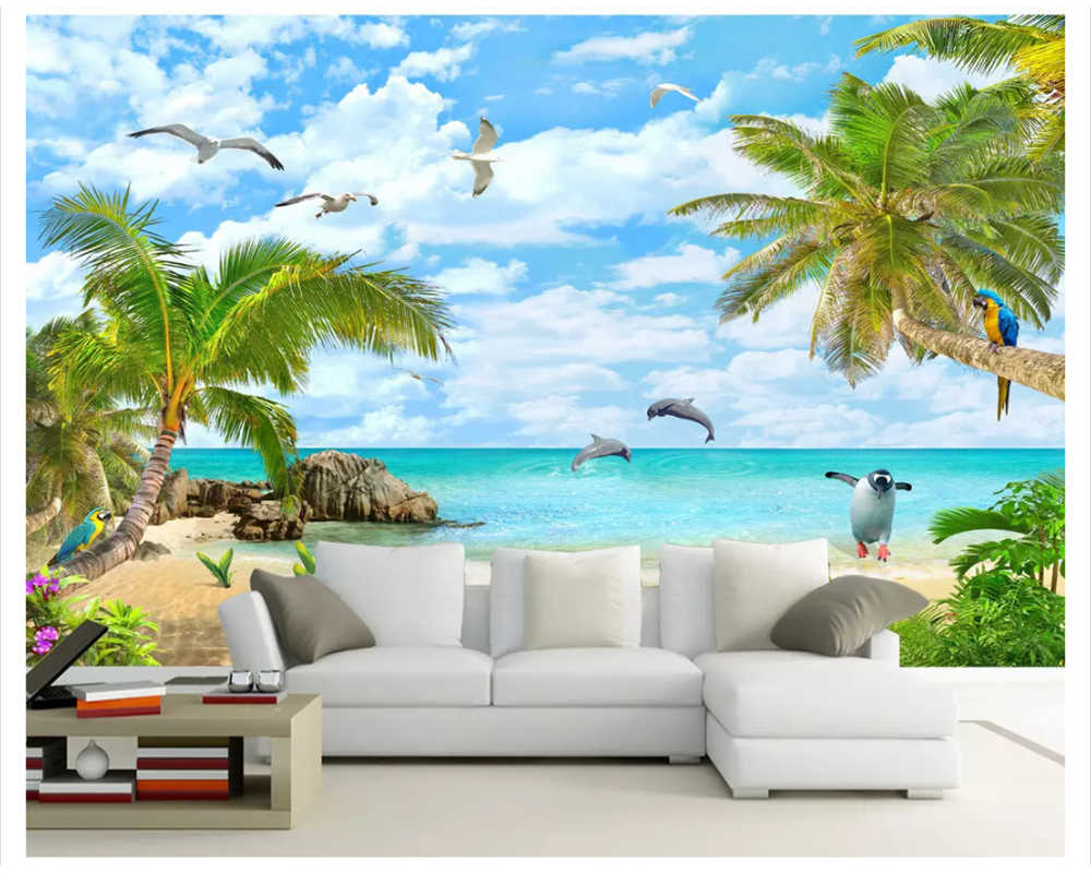 Beibehang Senior Decorative Wallpaper Beautiful Sea Coconut