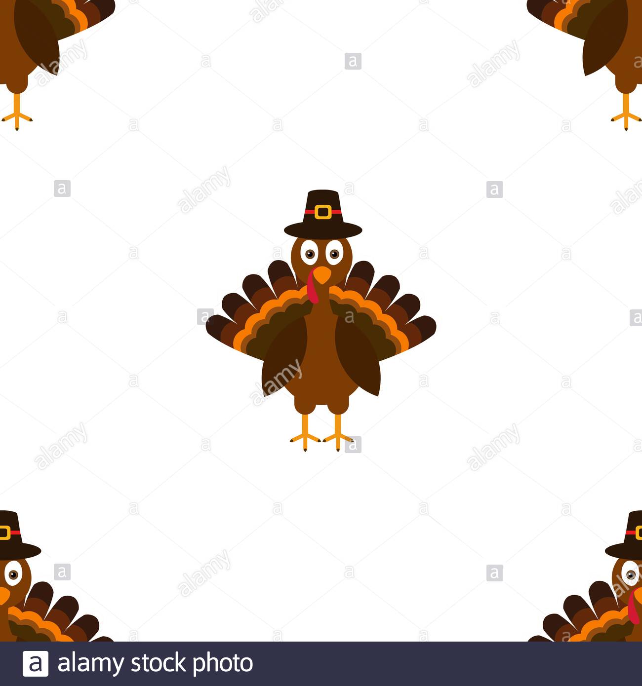 Happy Thanksgiving Turkey Pilgrim Seamless Pattern Withh Cute