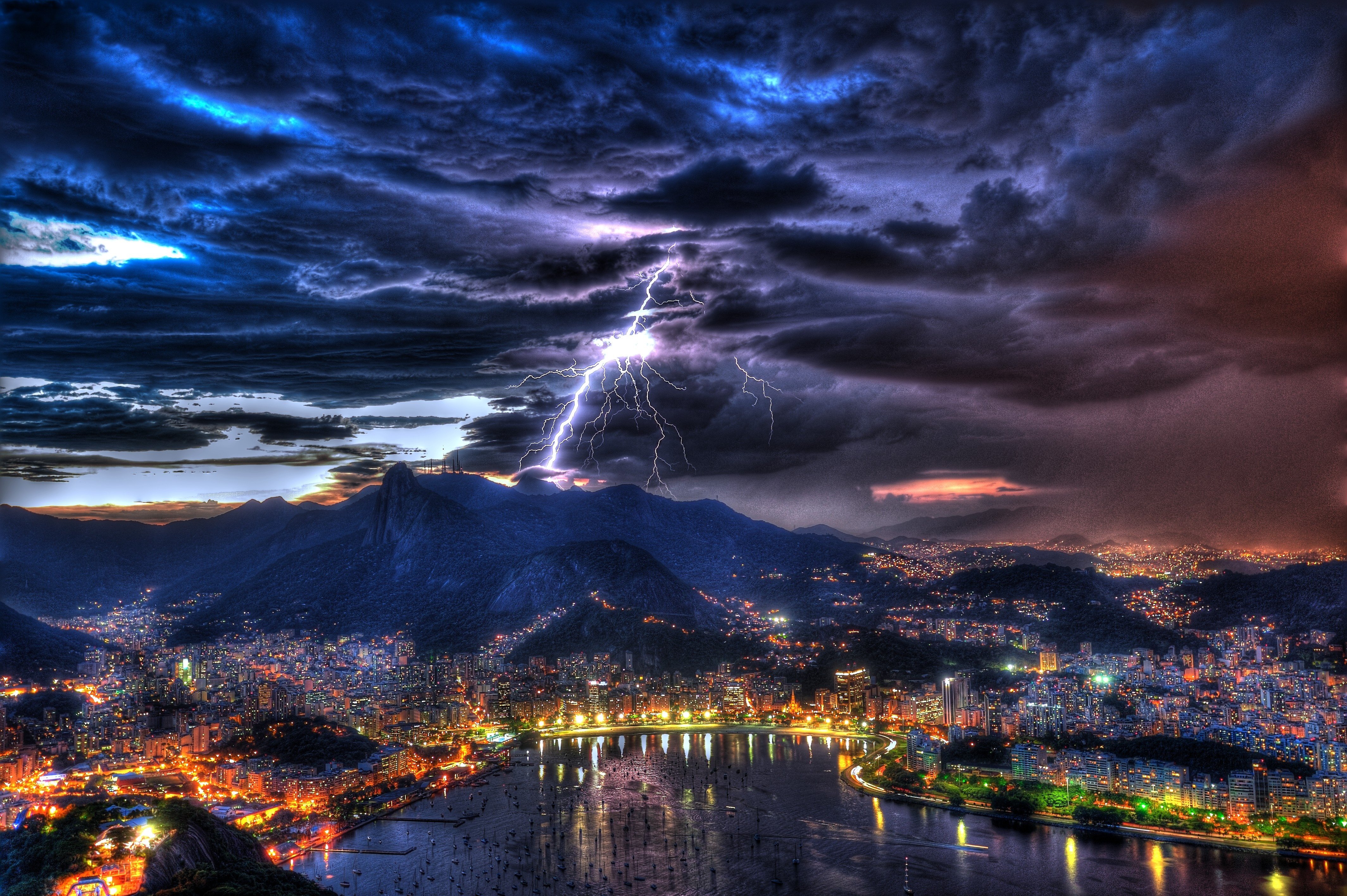 Rio De Janeiro Brazil Night Lightning H Wallpaper Background