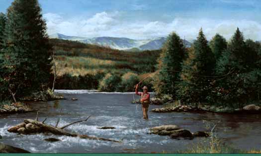 Fly Fishing In The River Wallpaper Border