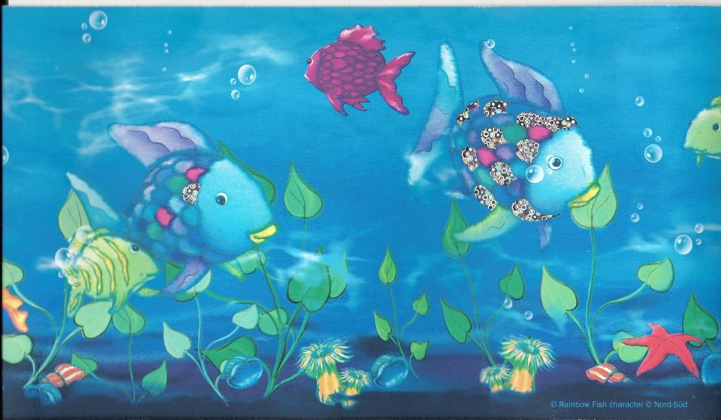 Self Adhesive Rasch Wallpaper Border Tropical Bright Fish With Silver