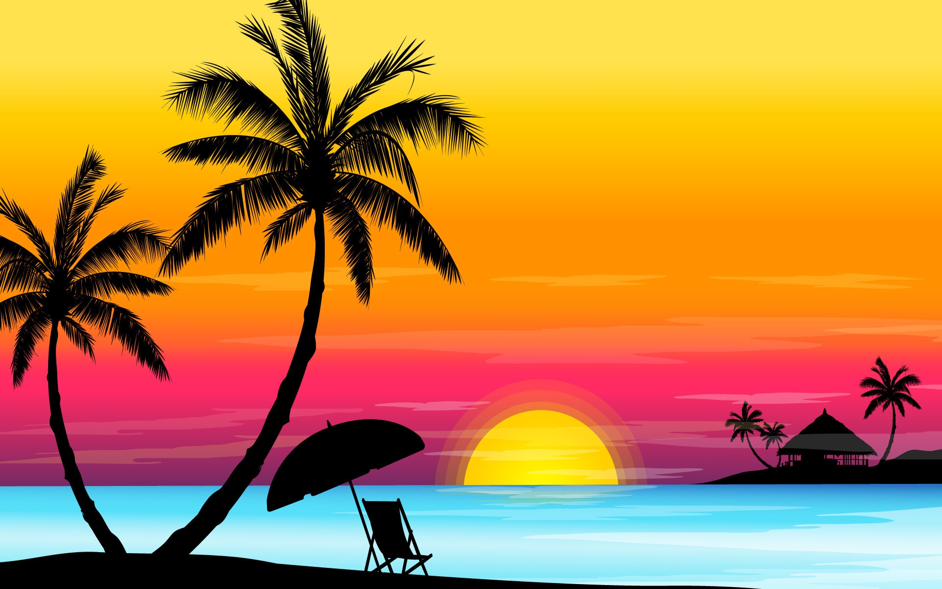 2d Colorful Sunset Scenery Wallpaper Id