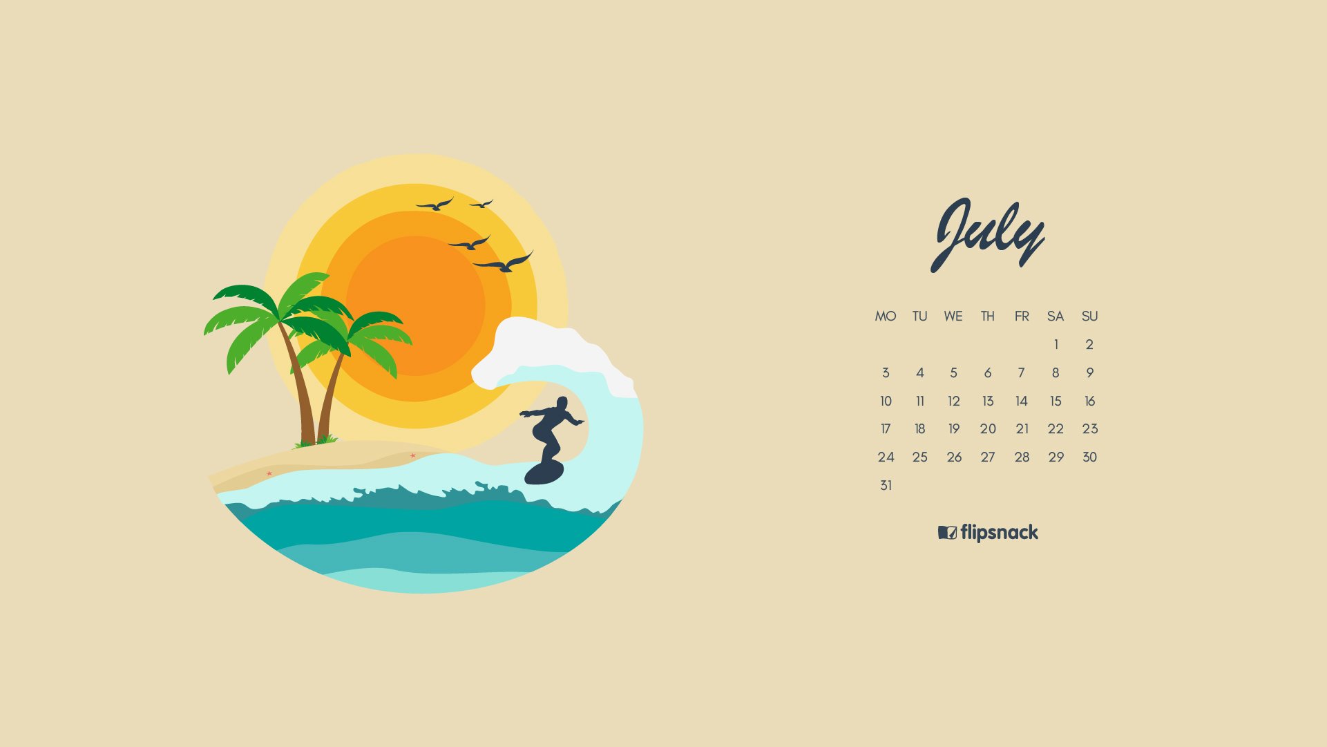 July 2017 calendar wallpaper for desktop background 1921x1081