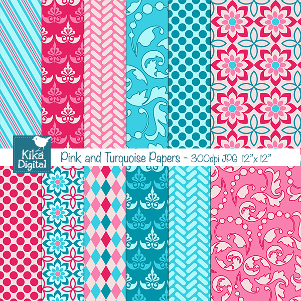 Pink And Turquoise Papers Digital Background Mygrafico