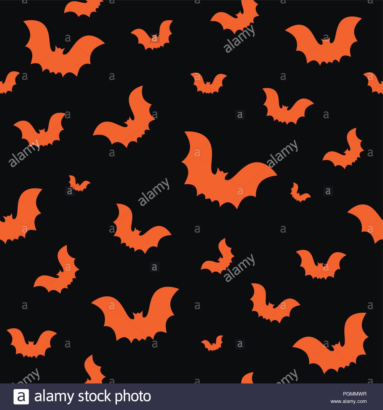 Halloween Seamless Pattern With Orange Bats On Black