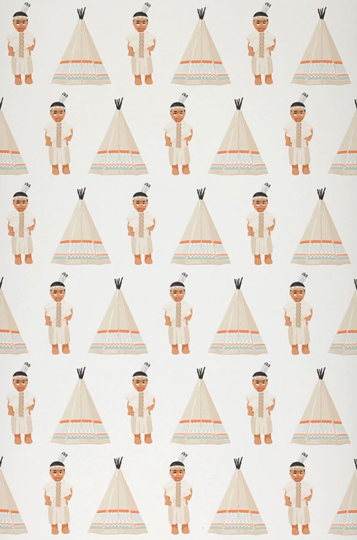 Wallpaper Indian Tipi White Light Grey Beige Orange Pastel