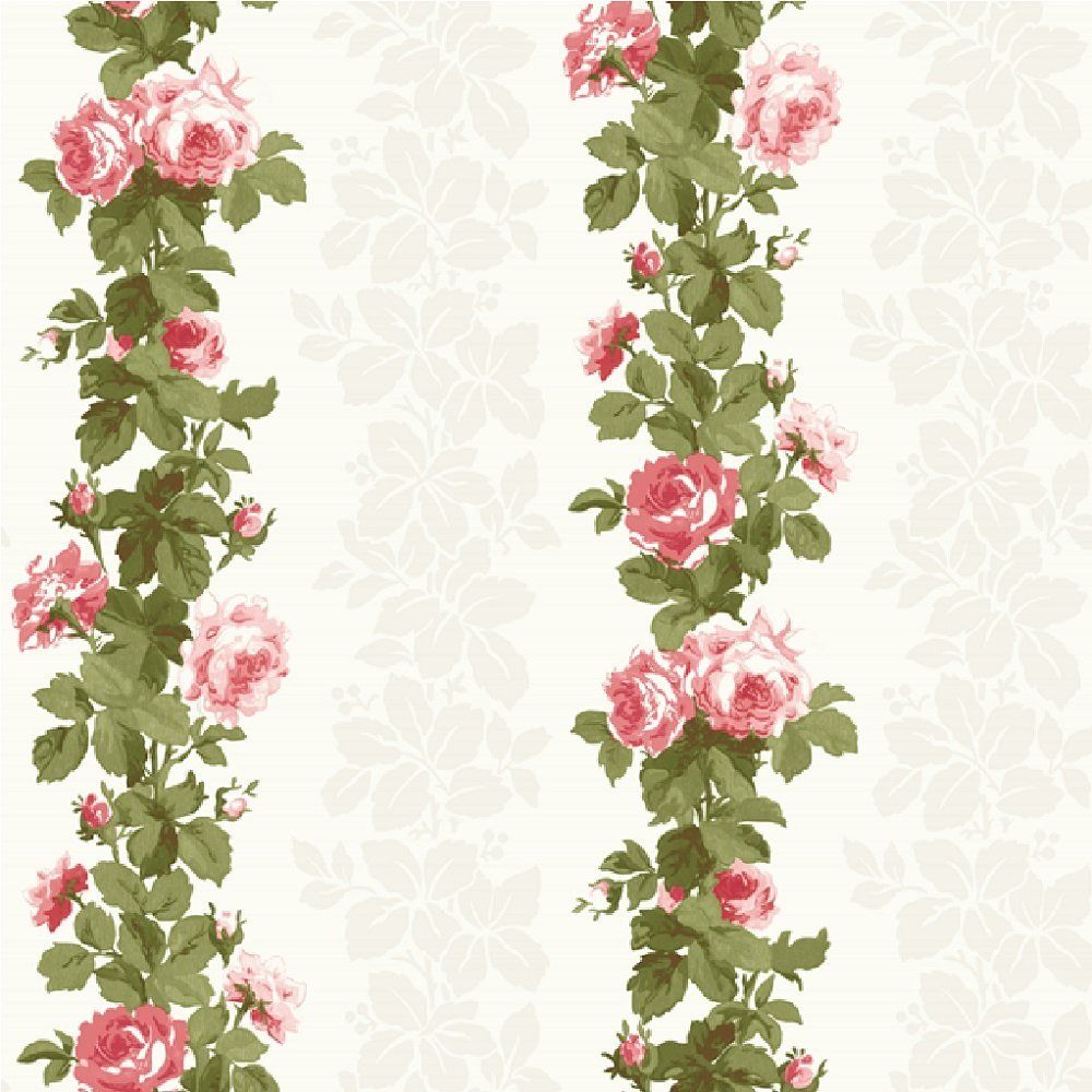 Luxury Shabby Chic Vintage Pink Floral Stripe Roses Kitch Style Cream