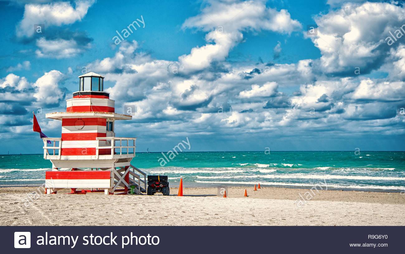 Lifeguard Tower For Rescue Baywatch On South Beach In Miami Usa