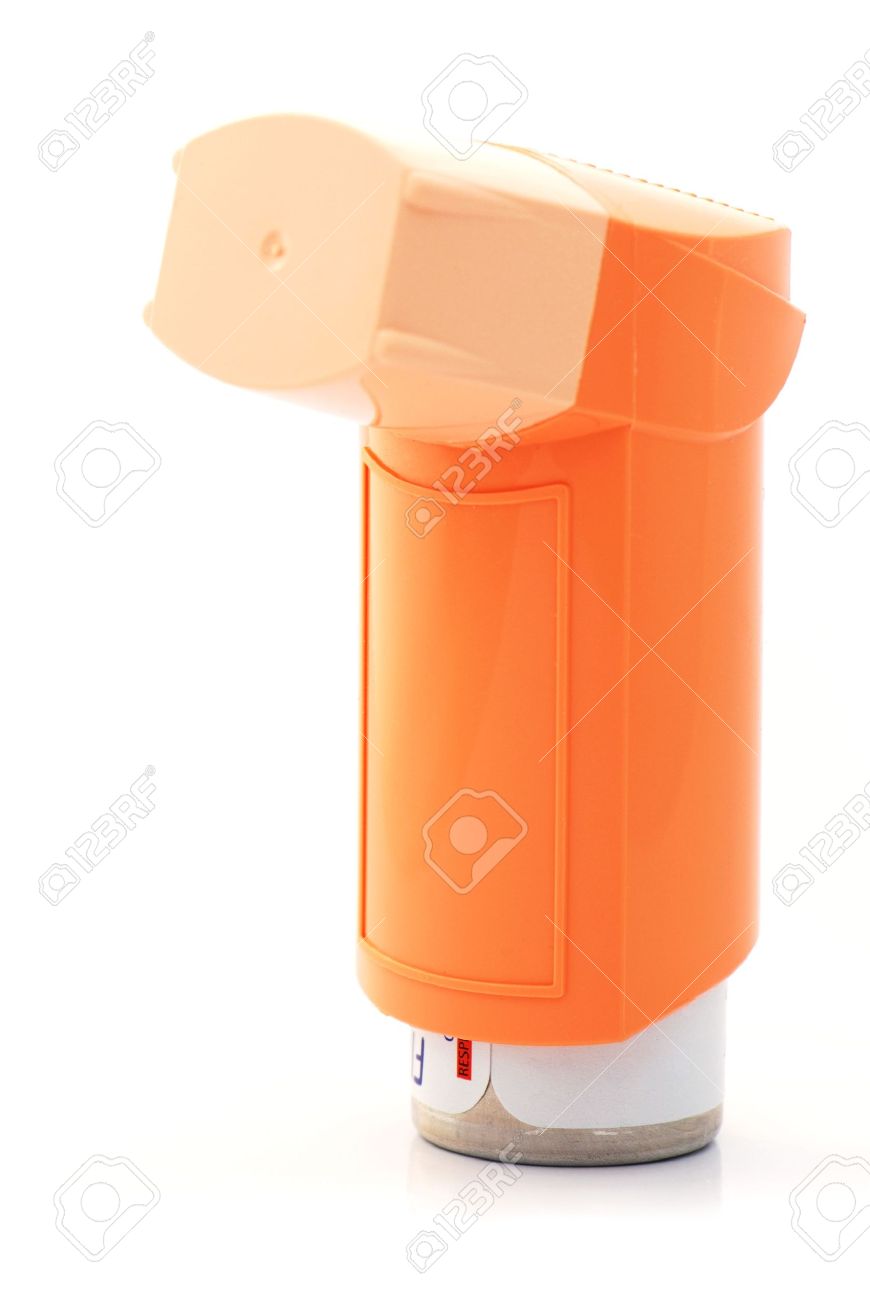 Orange Asthma Inhaler On White Background Stock Photo Picture And