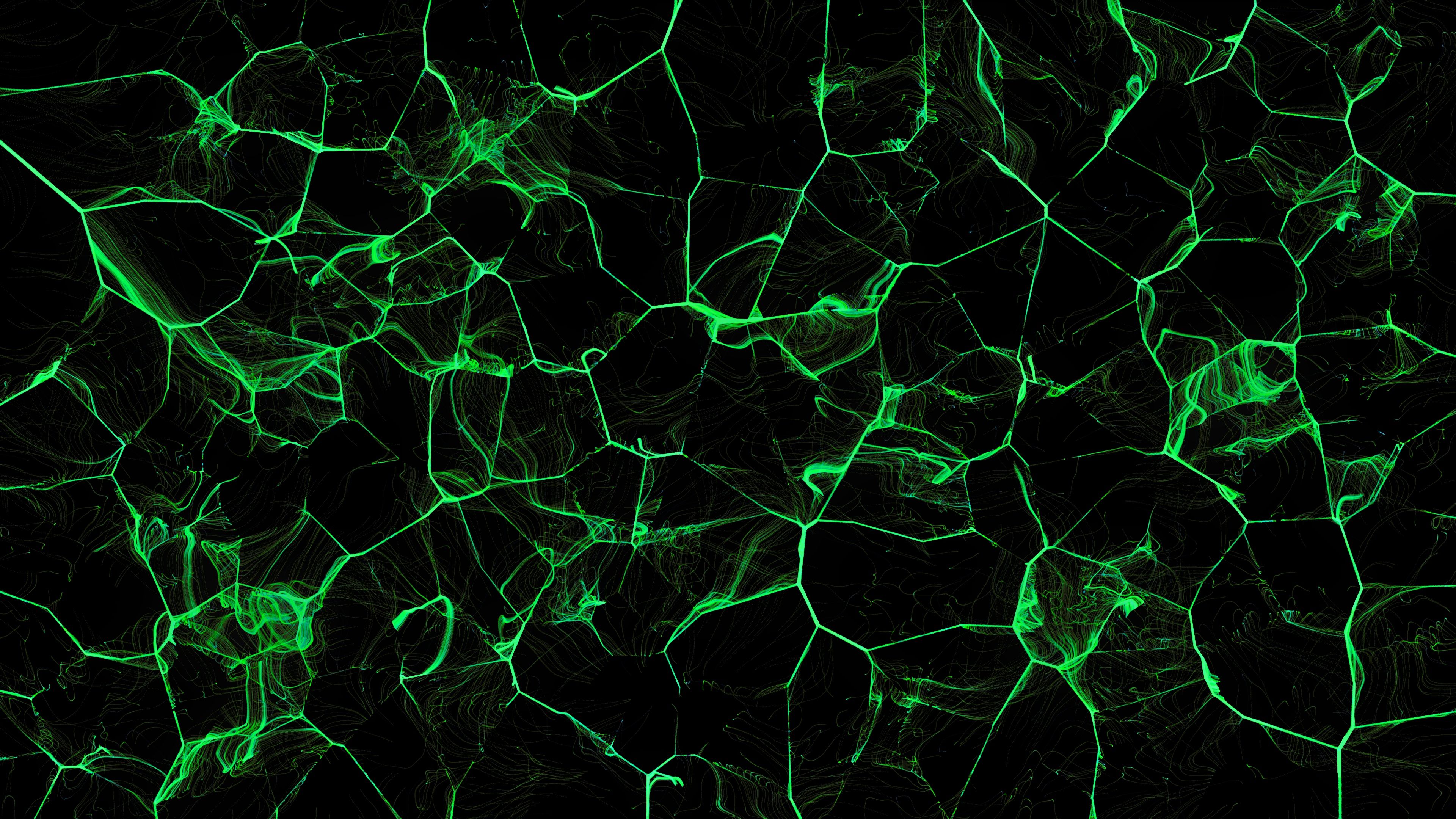 Abstract green web pattern on a black background