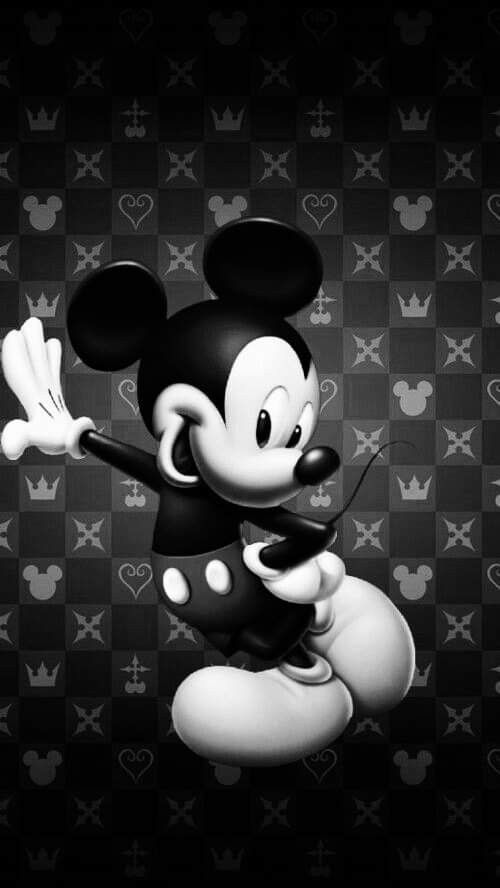 Mickey Mouse In Black And White On A Checkered Wallpaper