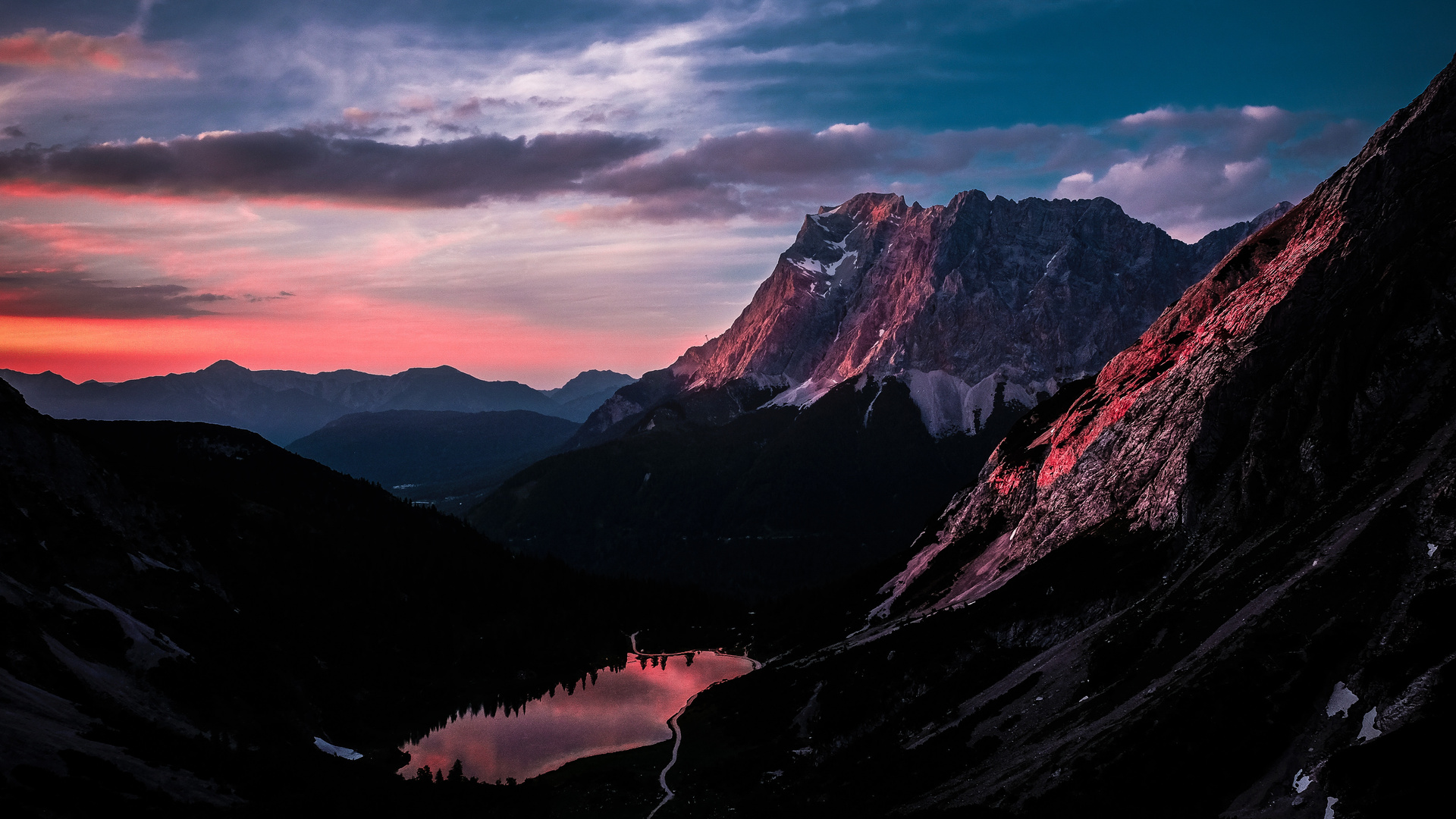 Long Mountain Ranges Landscape Orange Dark Sky 5k Laptop Full HD 1080p 4k Wallpaper