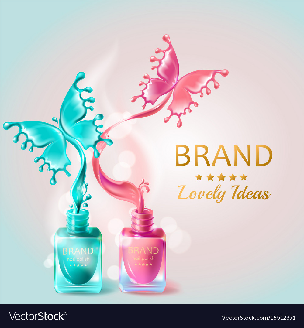 Cosmetic Background With Butterflies From Nail Vector Image