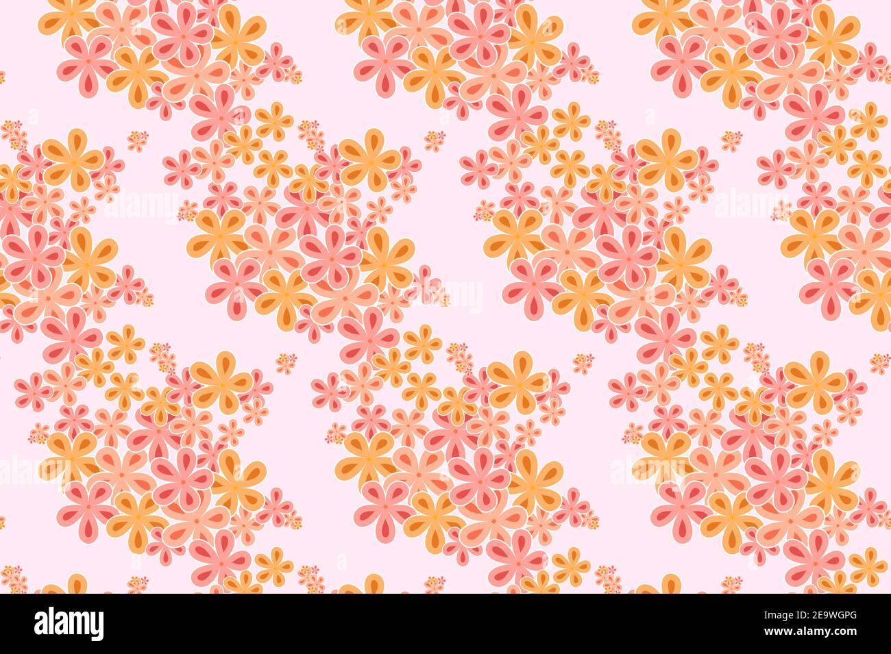 Delicate Pastel Floral Pattern Light Pink And Orange Flowers
