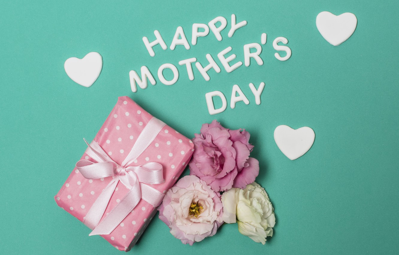 Wallpaper Flowers Gift Happy Hearts Green Background Mother S