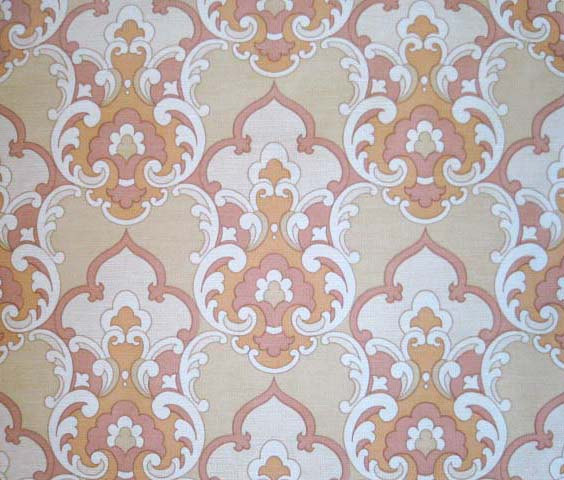 Pink Orange Victorian Vintage Wallpaper Gorgeous Retro Design 1970s
