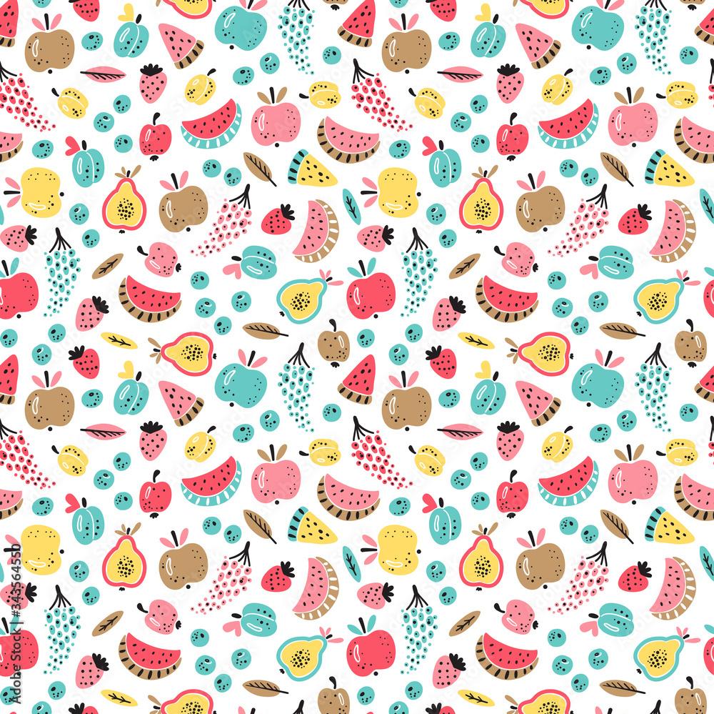 Free download Cartoon Berries and Fruits Vector Seamless Pattern