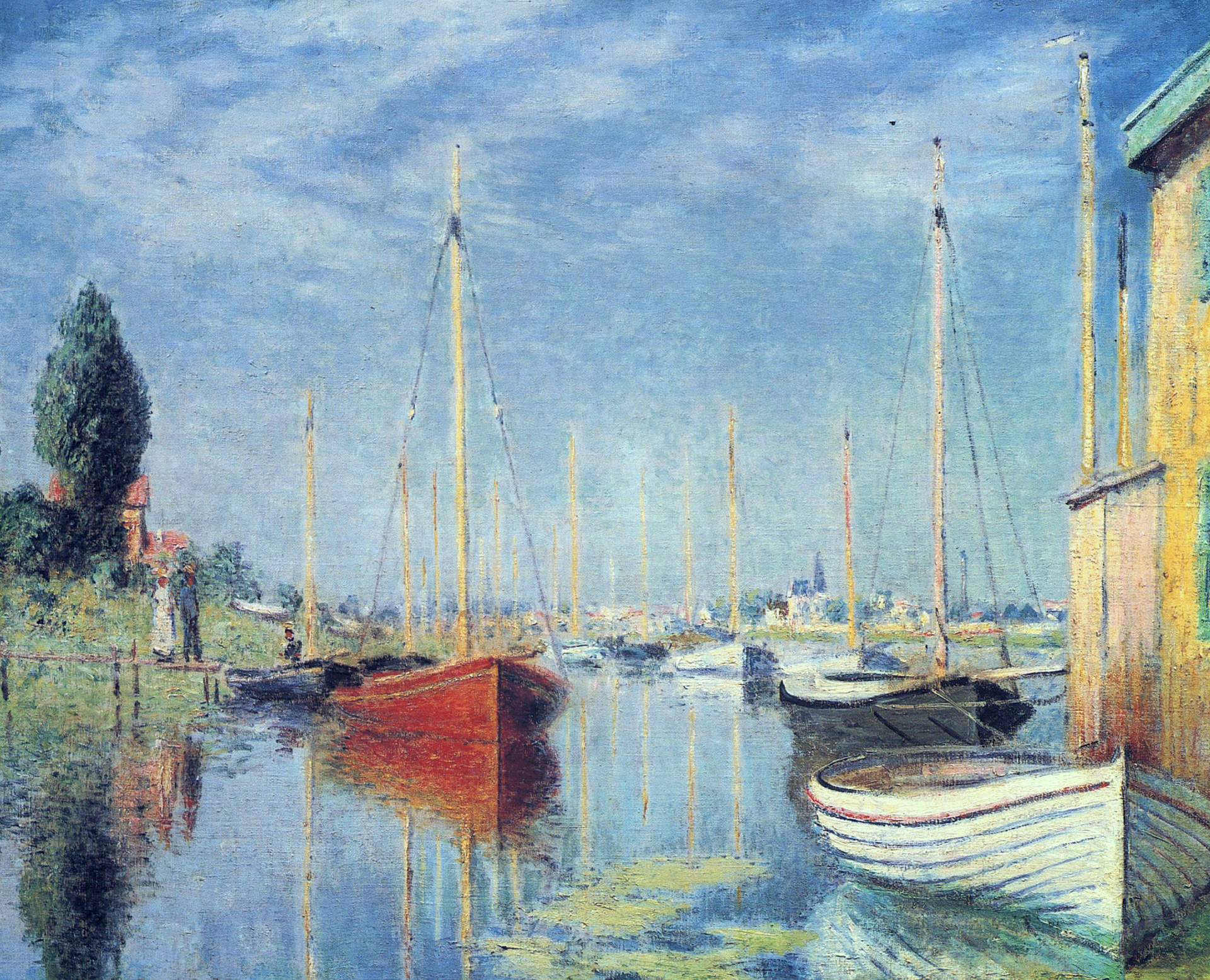 Claude Mo Argenteuil The Yacht Painting Landscape Wallpaper