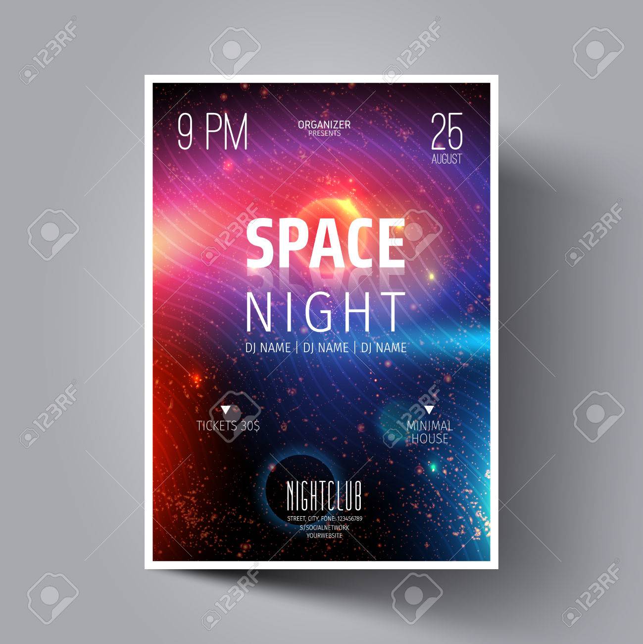 Electronic Music Festival Or Night Club Party Flyer Leaflet