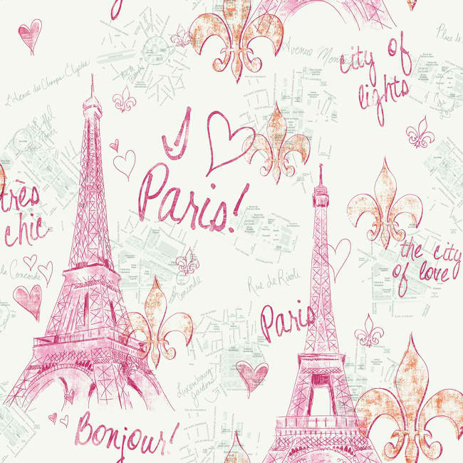 Pink Silver Paris Sidewall pw3910 Wallpaper Baby Nursery Kids