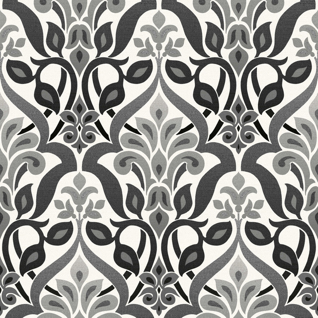 Ombre Damask Black And White Art Deco Wallpaper Midcentury