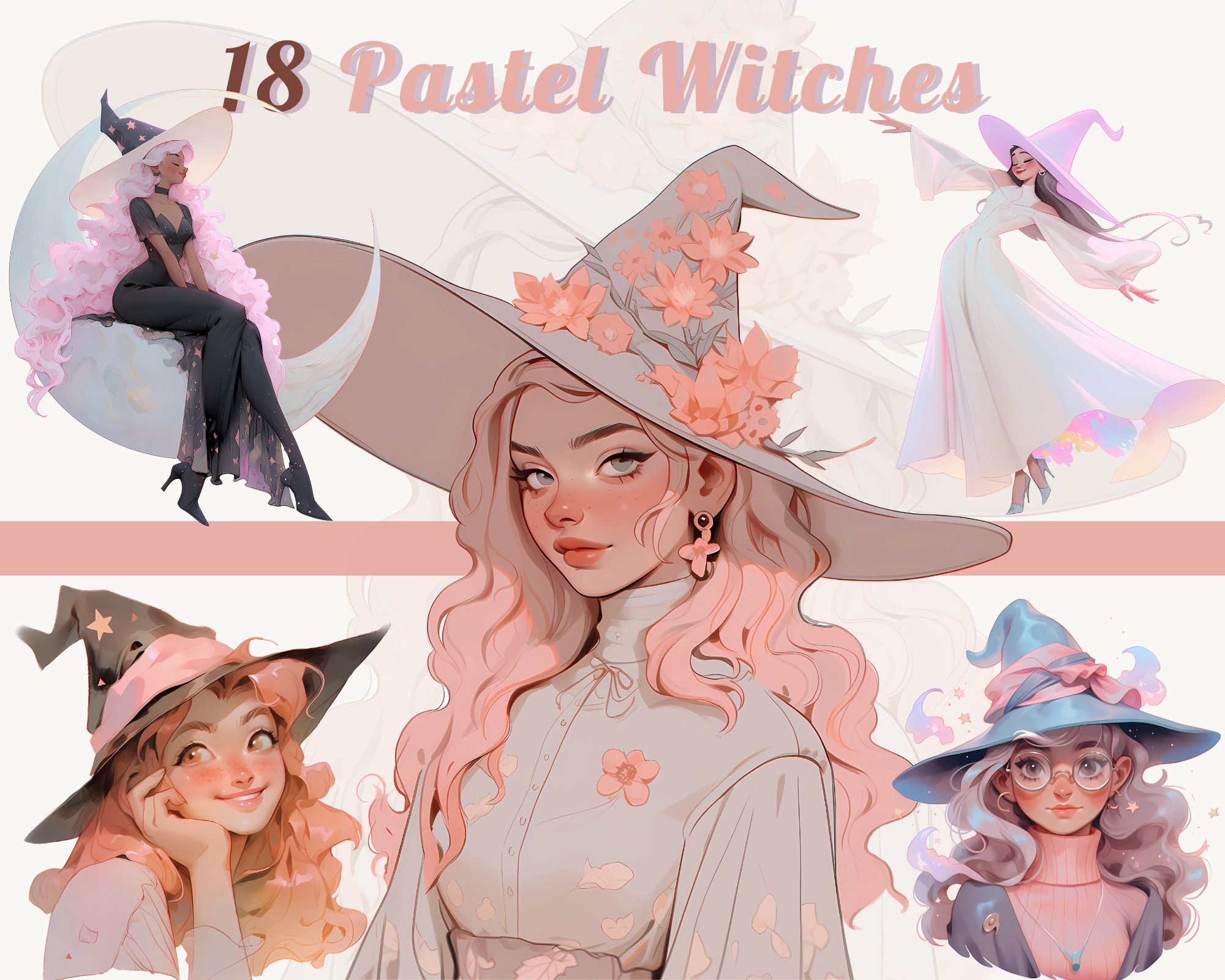 Pastel Witches Clipart Bundle Png Art Adorable Wallpaper