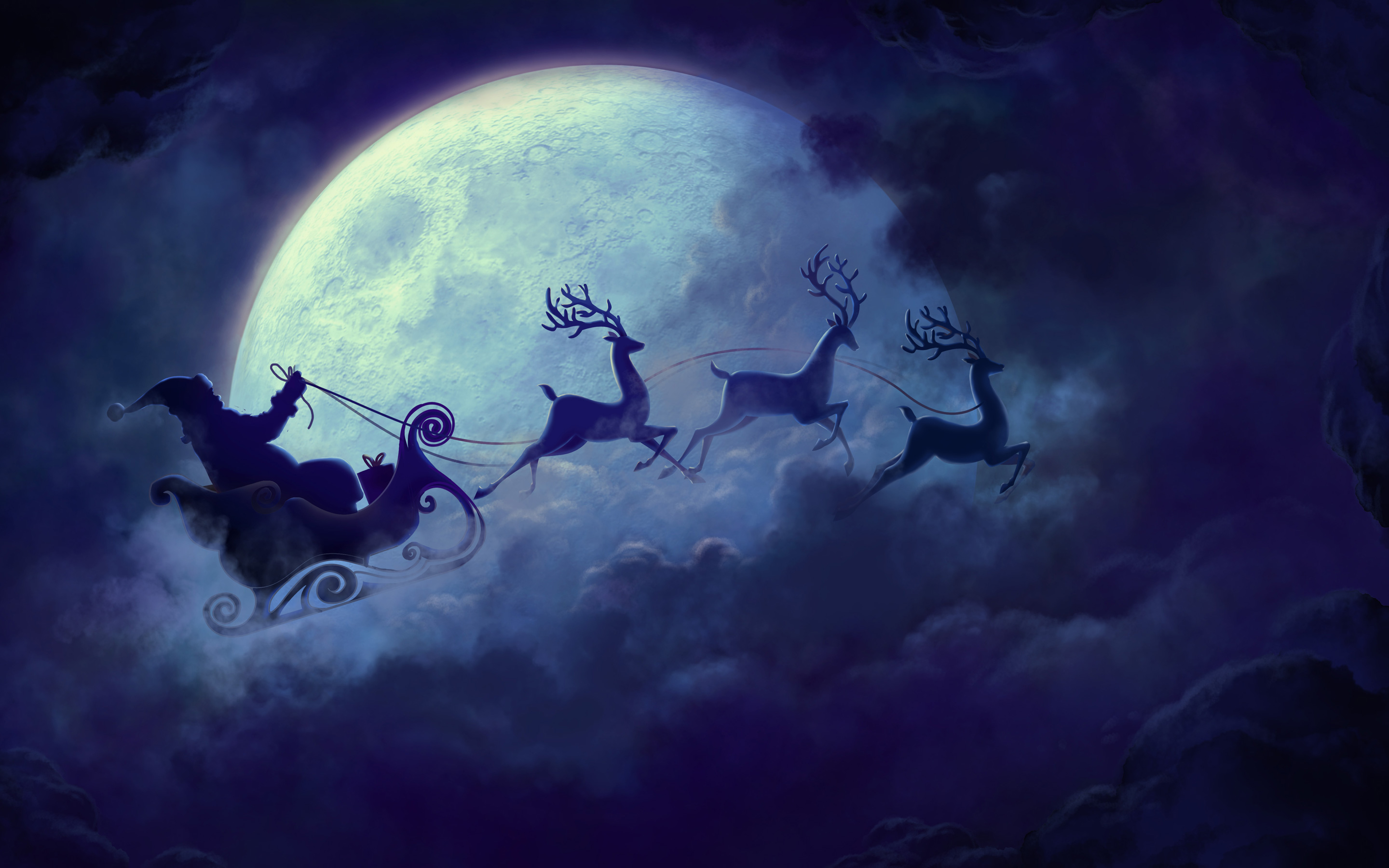 Santa Claus Christmas Moon HD Wallpaper