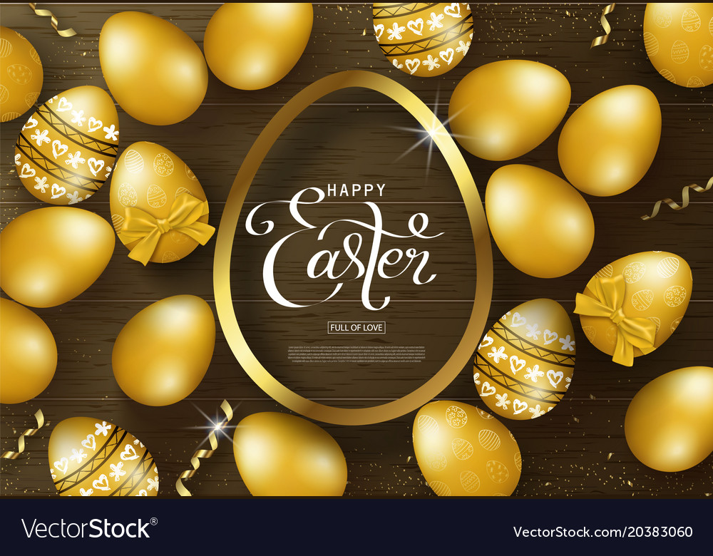 Happy easter background with golden eggs frame Vector Image