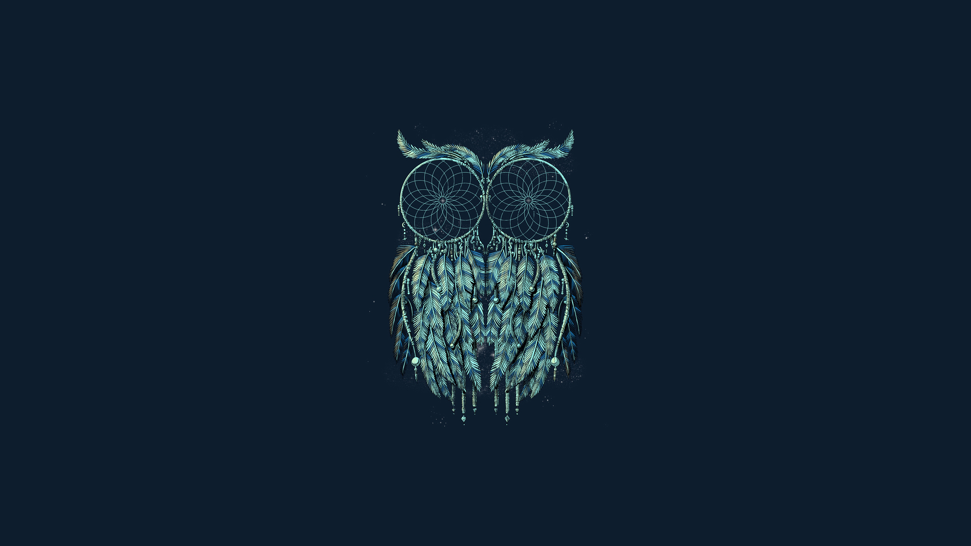 Wallpaper Dreamcatcher Owl Minimalism Blue Background