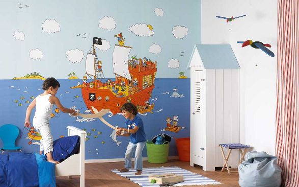 pirates of the sea wallpaper for boys room 587x366