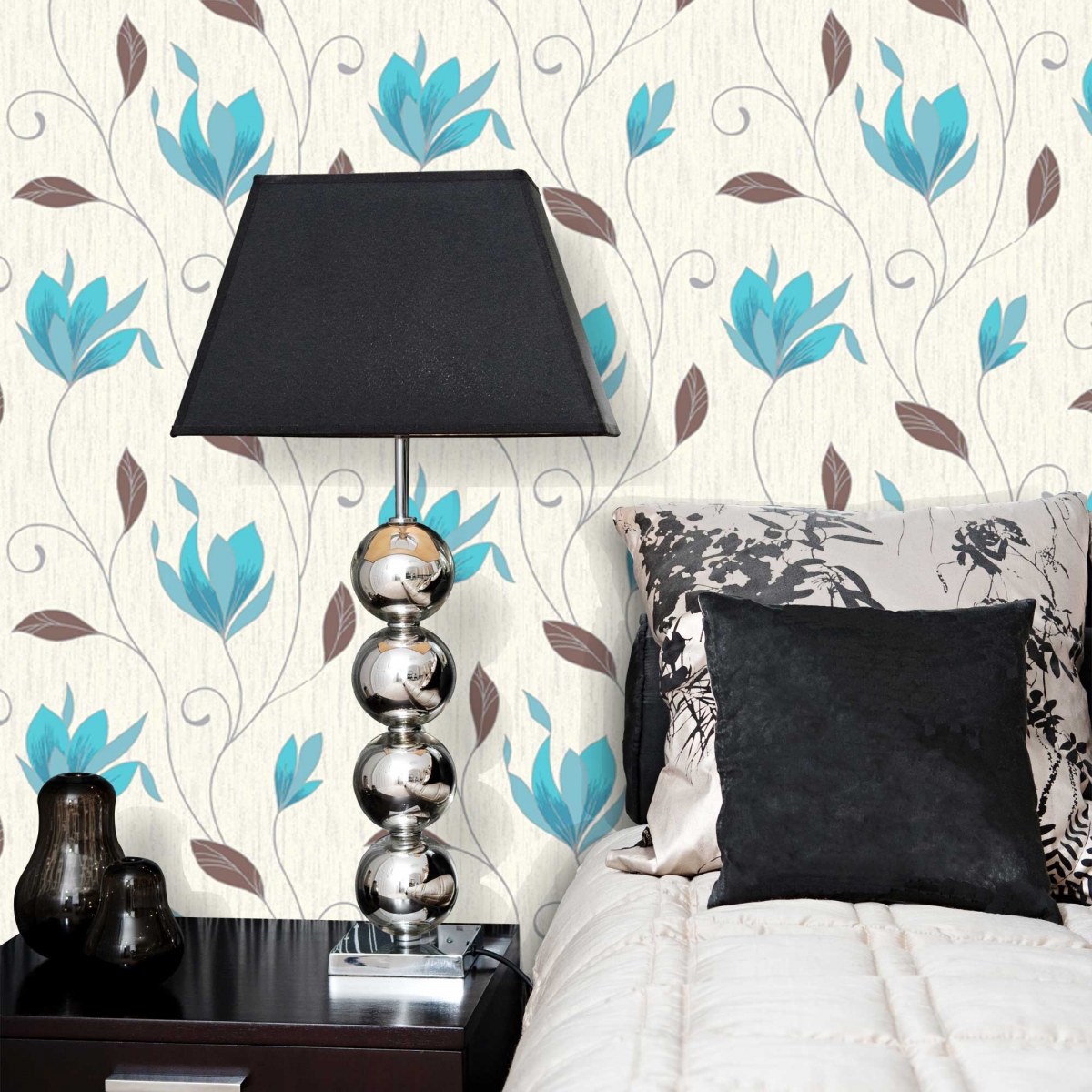  Shop By Style Floral Synergy Teal and Brown Floral Wallpaper